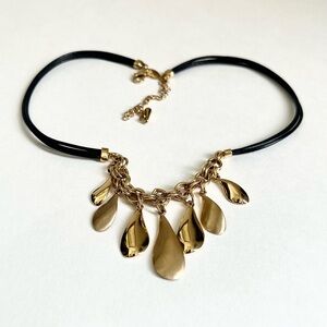 Lia Sophia Jamboree Gold Tone Dangle Teardrops Black Cord Necklace